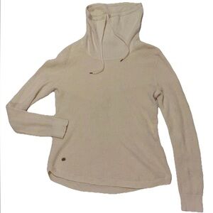 Lauren Ralph Lauren Ivory Waffle Knit Sweater Top Funnel Neck Drawstring SZ.M